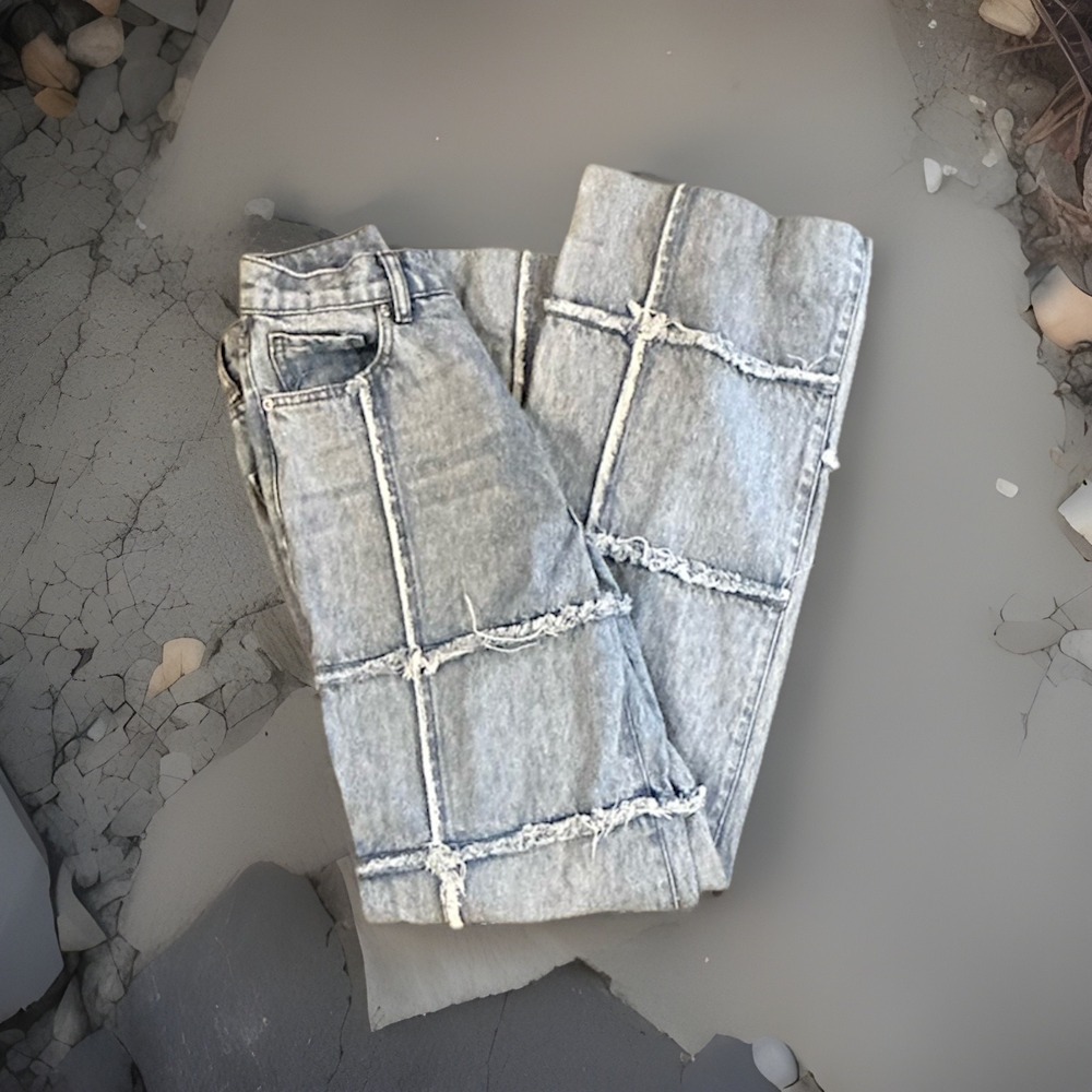 Revise Frayed Patchwork Bootcut Pocket Denim Jeans Size 25 Y2K Retro